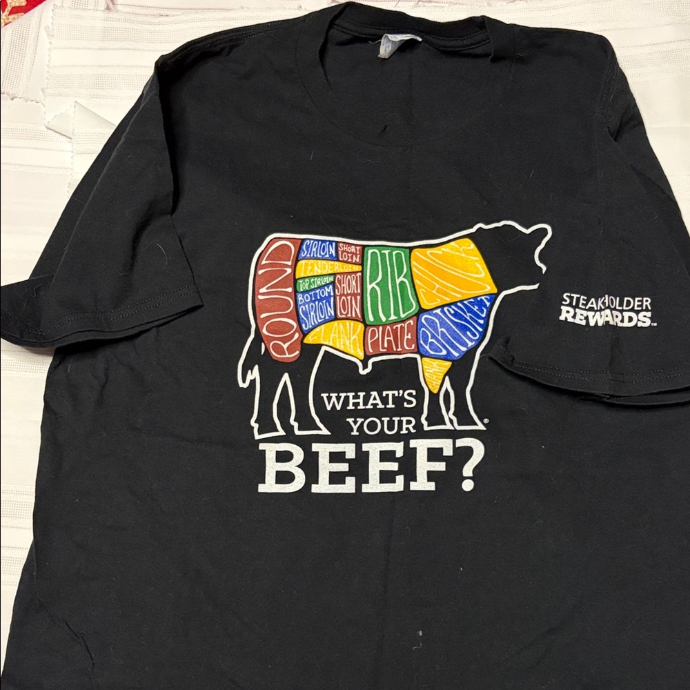 Black Graphic T-Shirt with Colorful Beef Design
